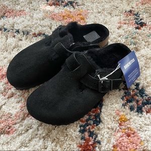 Birkenstock Boston Shearling Black Suede Leather